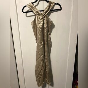 Nanushka Revolve Brand | Dark Gold Satin Dress - Halter Neckline